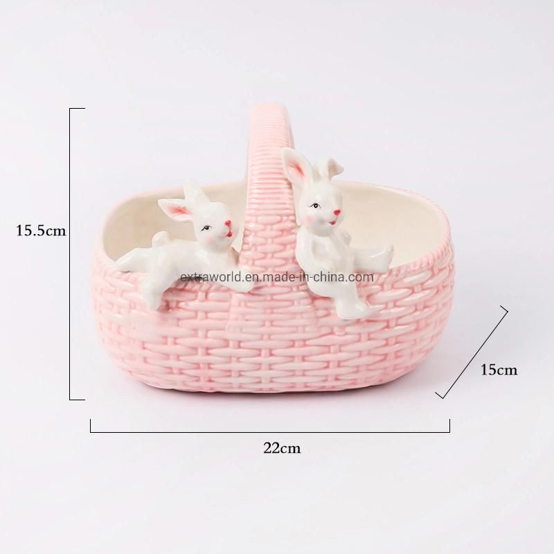 Easter Custom Size or Color Dolomite Rabbit Figurine with Basket for Table Decor