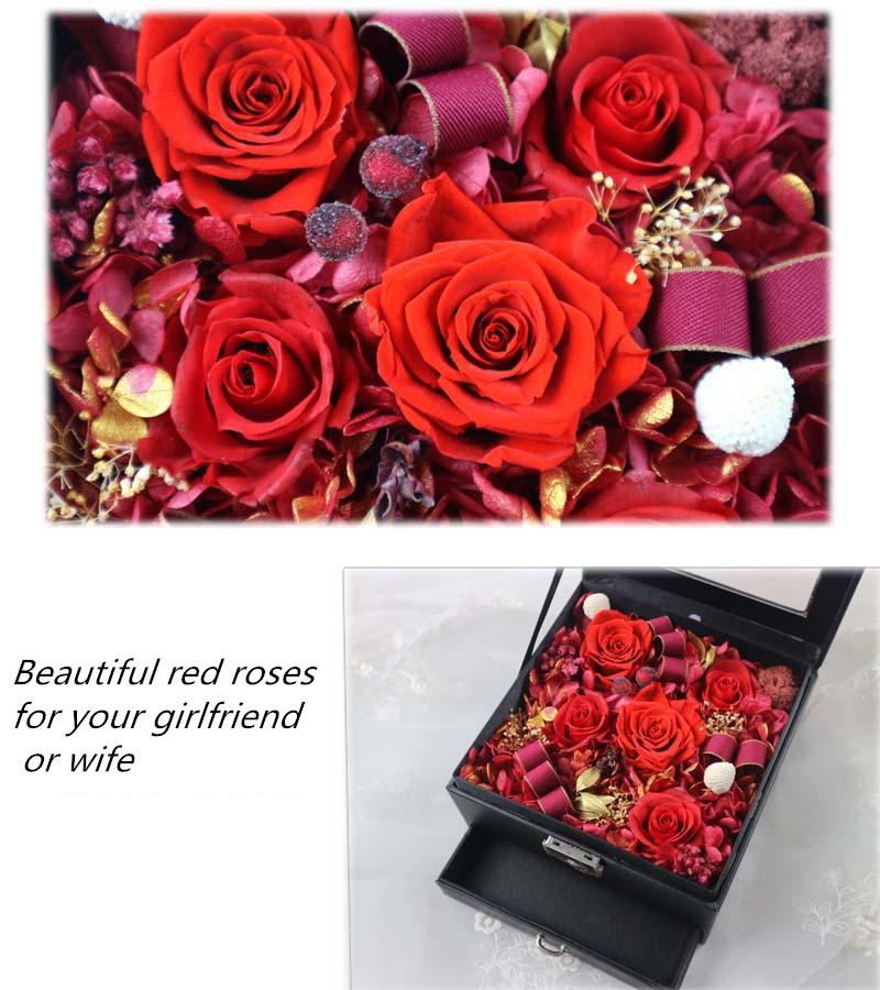 Necklace Jewelry Drawer Preserved Everlasting Real Rose Flower Gift Box