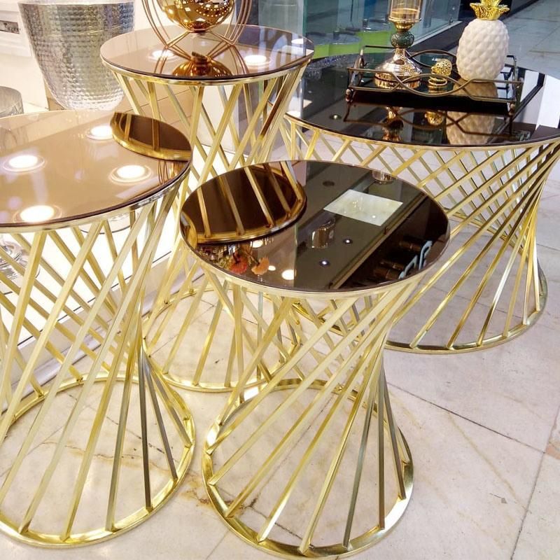 New New Activity Furniture Mirror Glass Top Stainless Steel 3 Piece Set Wedding Cake Table