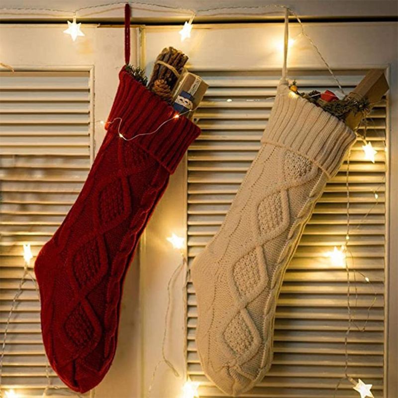 46cm Knitted Wool Home Wall Decoration Candy Bag Socks Diamond Gift Bag Socks Hanging Christmas Socks