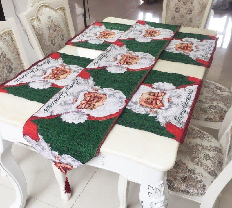 Santa Yarn-Dyed Jacquard Table Runner Christmas Tablecloth Table Mat