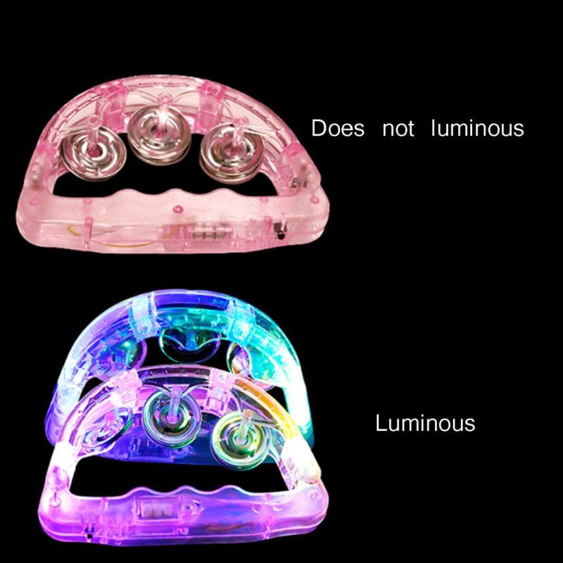 LED Flashing Tambourine Rattles Toy Hand Tamborine Luminous Gift Music