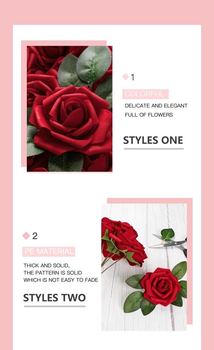 Amazon Top Sale Natural Artificial Flower Valentine′s Day Wedding Gift 25PCS Each Box Stem Foam Rose Flower with Box