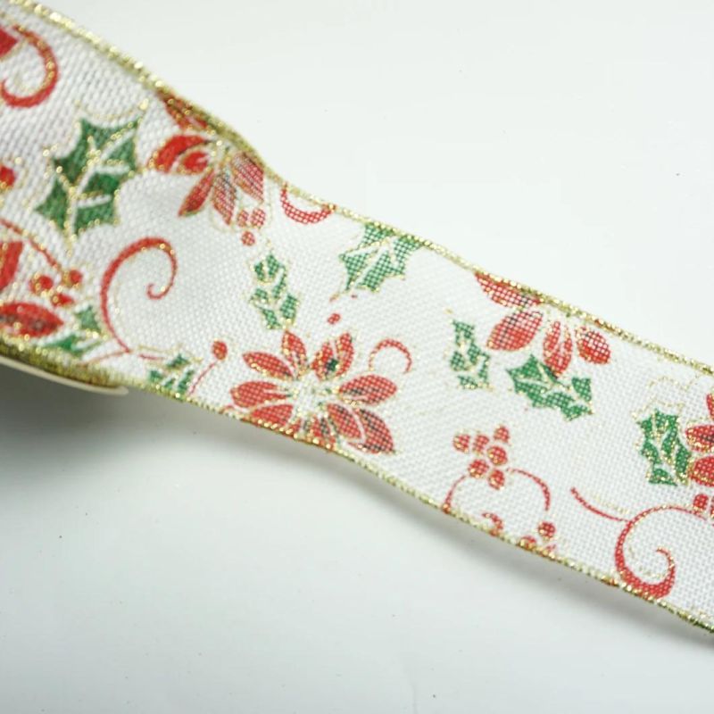 Custom Printed Wired Christmas Craft Satin Ribbon Wholesale