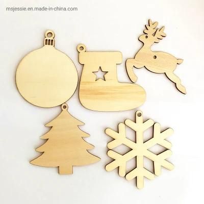 Wooden Holiday Decoration Laser Cut Wood Pendant Natural Blank Wood Piece DIY Hanging Ornament Christmas Decoration Supplies