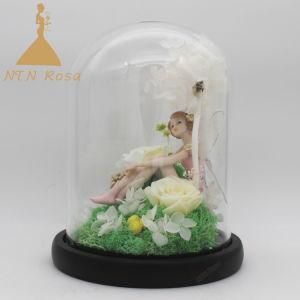 Cute Fairy Preserved Roses in Glass Case for Home Decoration