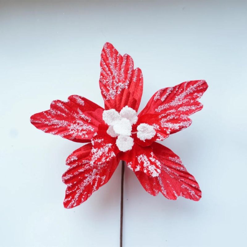 Cheap Wholesale Artificial Glitter Red Christmas Flower Poinsettia for Tree Decoration