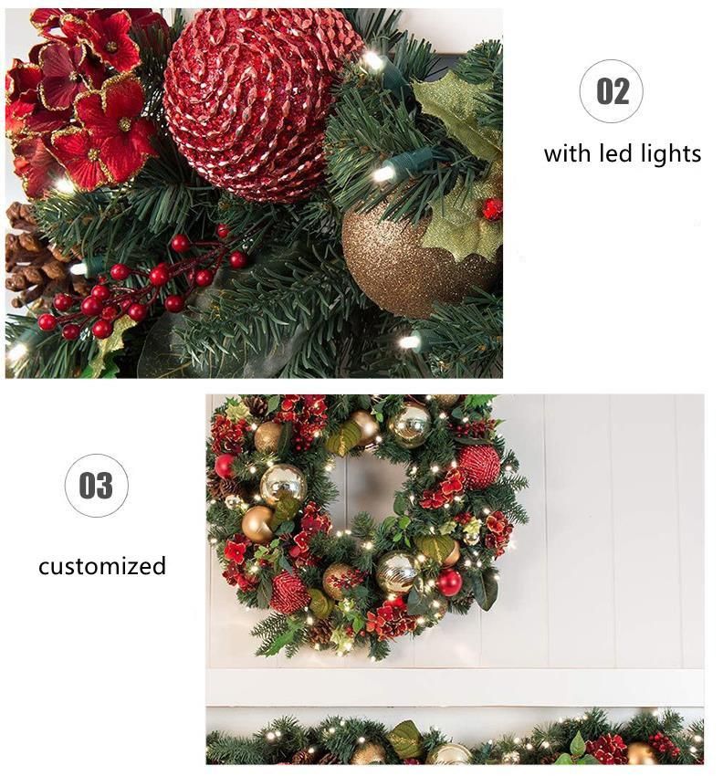 Wedding Home Christmas Decoration Green Leaves Artificial Garland with Light