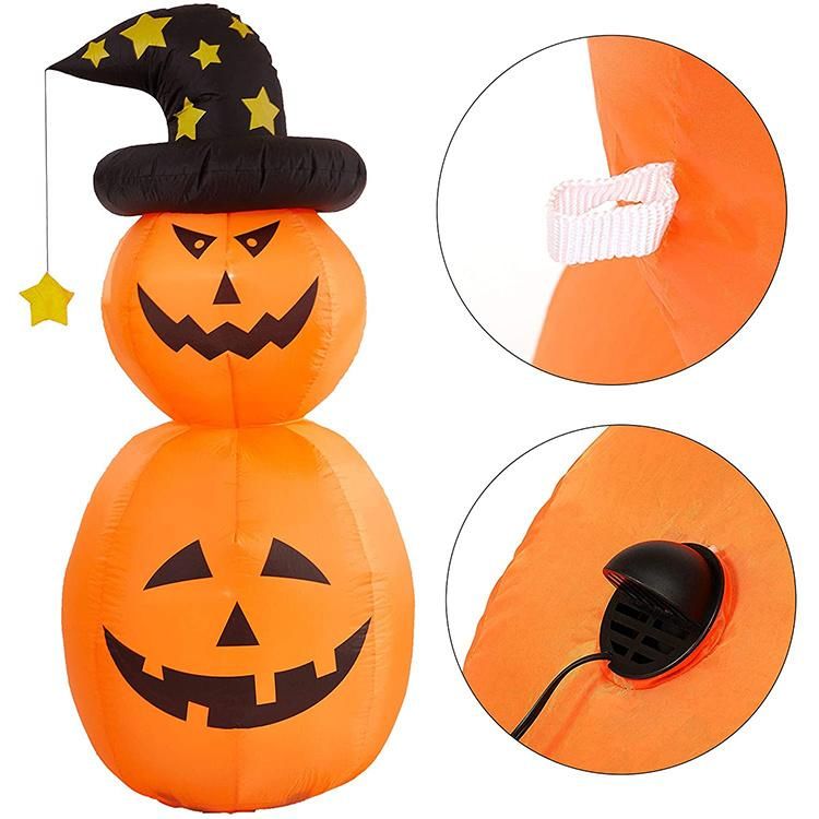 Happy Halloween Indoor and Outdoor Inflatable Double Layer Pumpkin with Black Hat