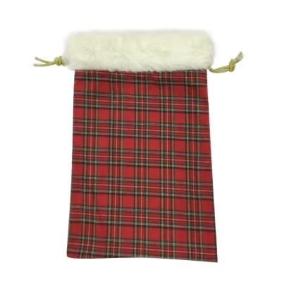 Wholesale Print Logo Plaid Storage Gift Sacks Drawstring Bag Custom