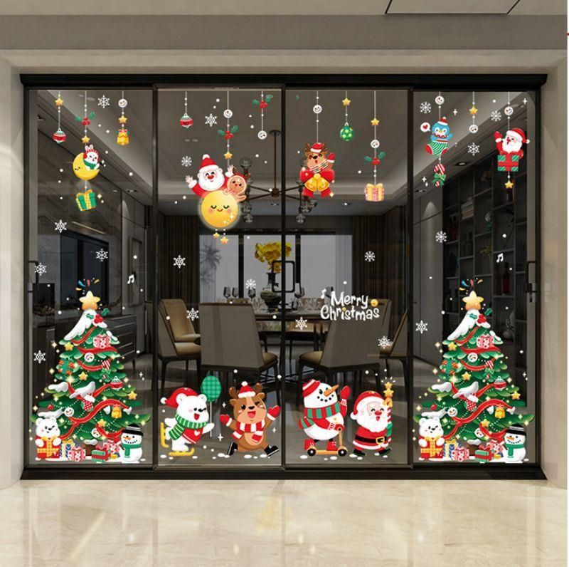 Christmas Wall Sticker Paste Static Santa Claus Suspension Bridge Mall Window Glass Background Window Paste