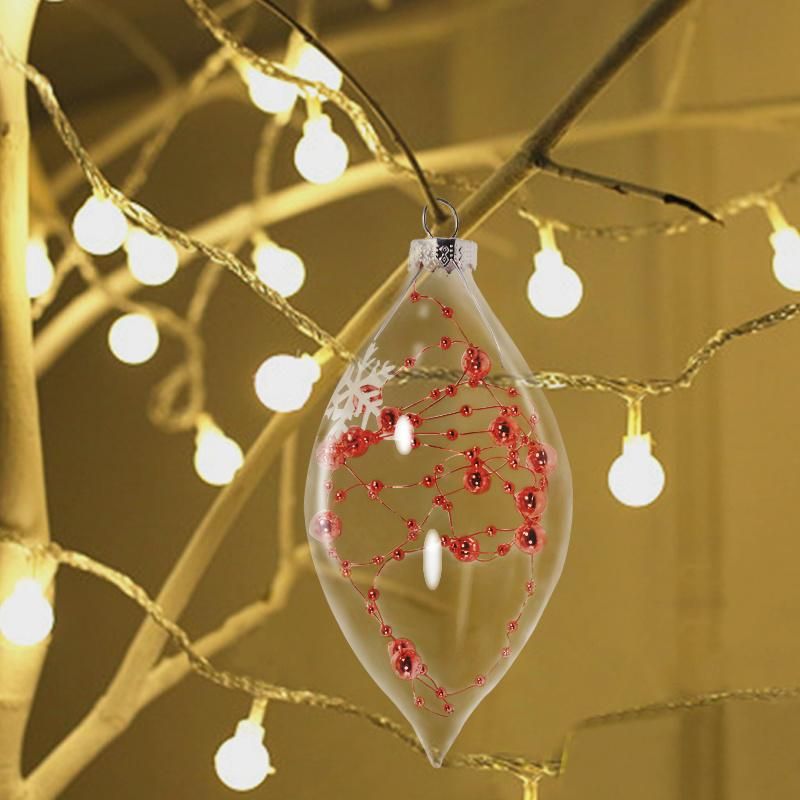 Custom Leaf Shape Clear Glass Hanging Ornaments Holiday Decoration Glass Ball