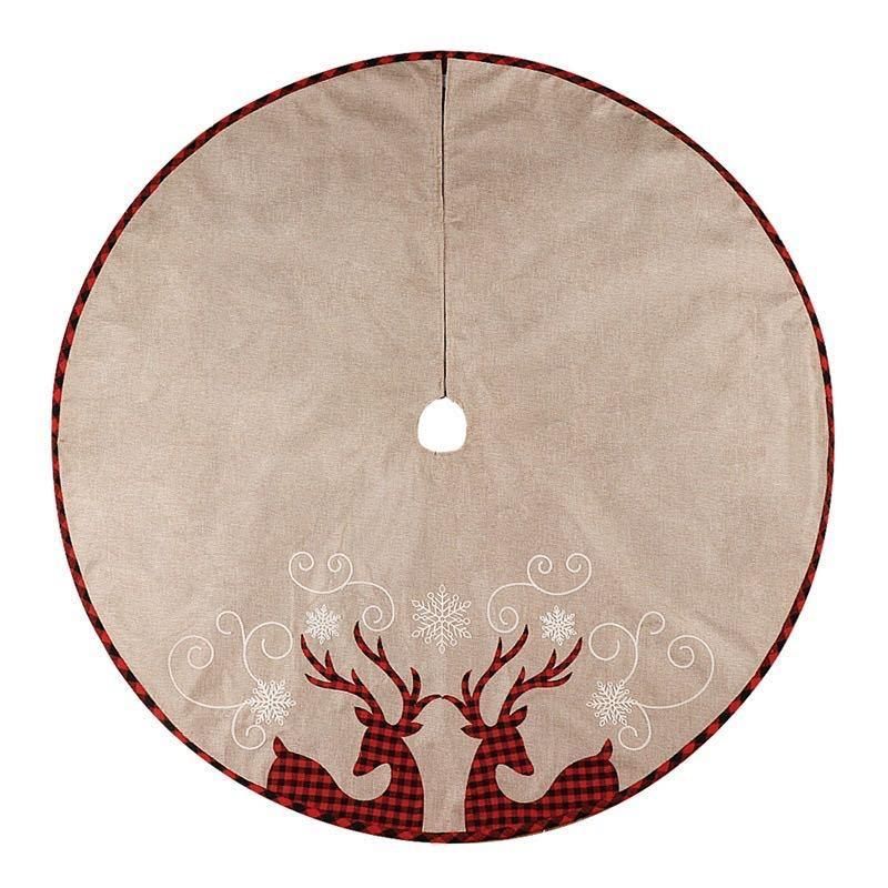 2020 Amazon Hot Linen Christmas Tree Skirt Plaid Double Deer Christmas Tree Bottom Decoration Christmas Tree Skirt