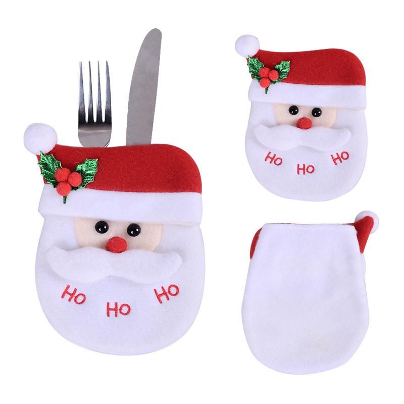 Cute Christmas Sequin Glove Forks Knives Holders Pockets Cutlery Cover for Xmas Party Decorations