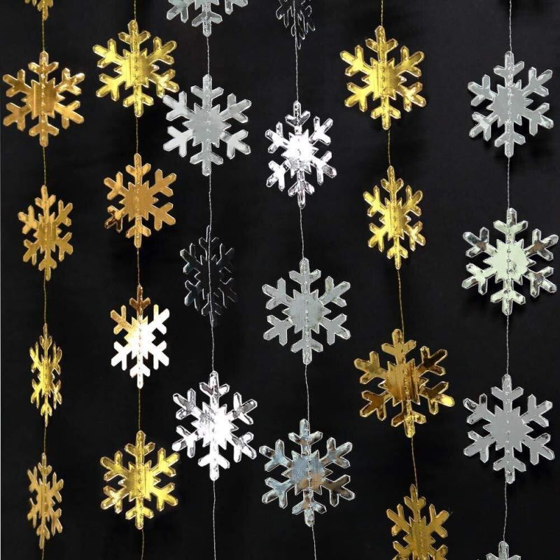 Gold, Silver, White and Blue 4 Meters Light Snow, Star Circle, Five-Pointed Star, Lala Flower, New Year, Winter, Christmas Decoration, Party Supplies Arrangemen