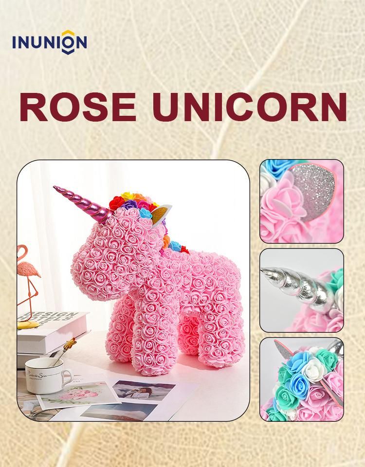 Inunion Factory Direct Sale Lovely Foam Unicorn PE Foam Rose Bear Made From Rose