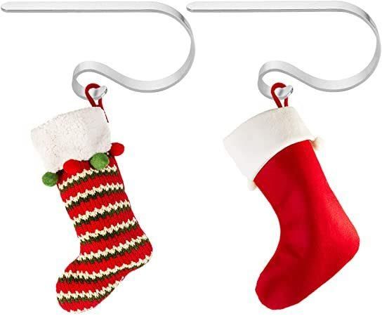 Silver Christmas Stocking Holders for Mantle, Adjustable Metal Stocking Hangers, Widely Used and Safe Stocking Hooks Set of 6