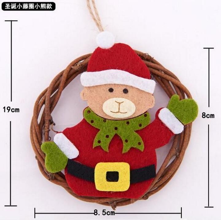 Christmas Ornament Santa Claus Snowman Rattan Hoop Pendant