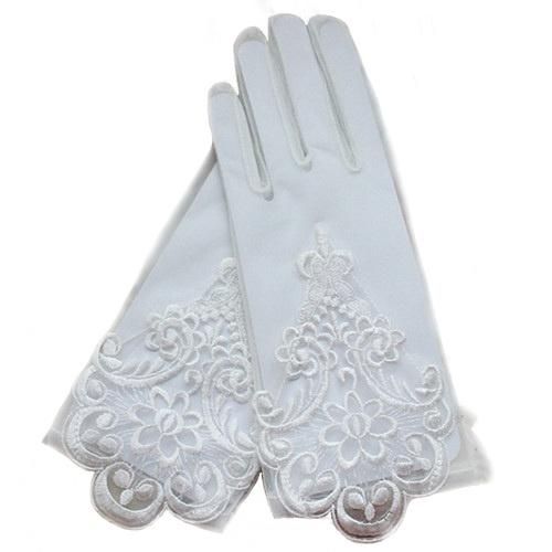 Classic Satin Wedding Gloves with Lace Decoration (JYG-29301)