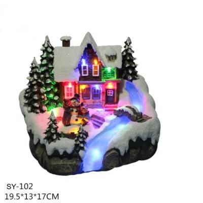 Snow Village Figurines LED Light Resin Christmas House Statues