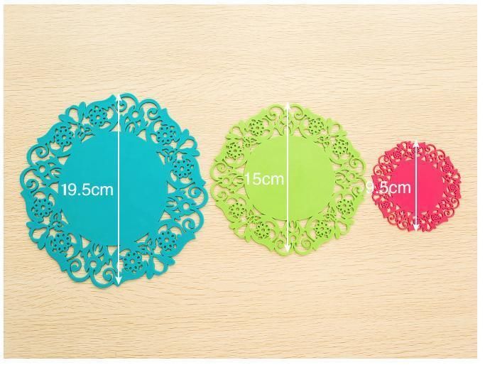 Silicone Table Heat Resistant Mat Cup Coffee Coaster Colorful Lace Flower Hollow Design Round Cushion Placemat Pad