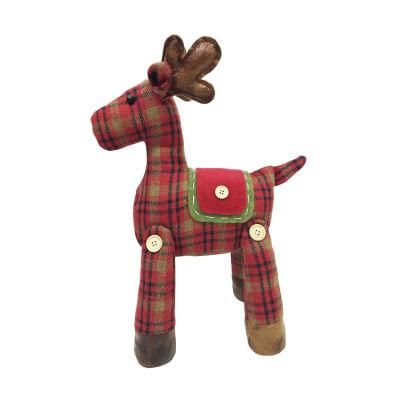 Custom Hot Plaid Craft Large Reindeer Figure Home Decor Christmas Deer Christmas Figurines and Dolls in Christmas Decoration