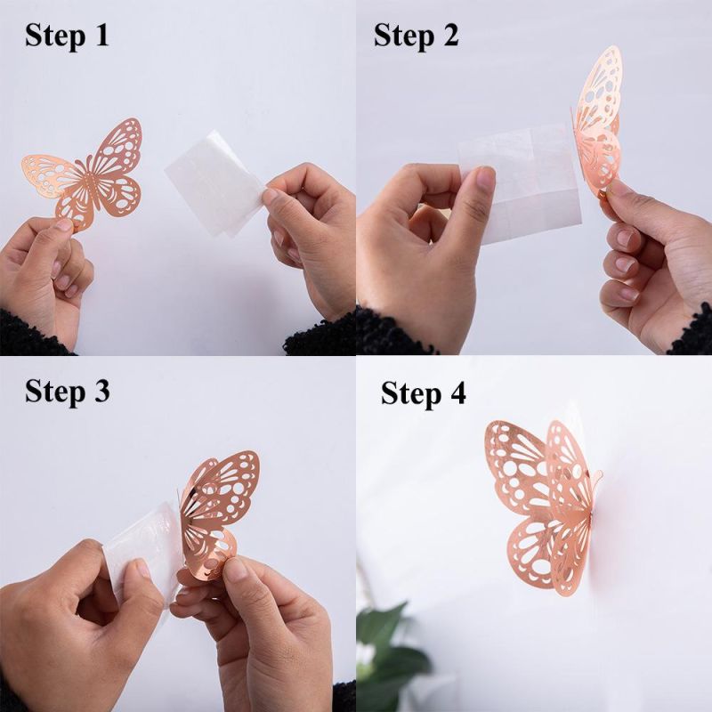 12PCS Wall Stickers Hollow Rose Gold/Golden/Silver Butterfly Wall Stickers