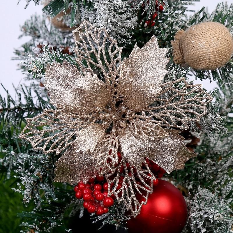 Glitter Artificial Poinsettia Flowers Christmas Wreath Christmas Tree Flowers Ornaments