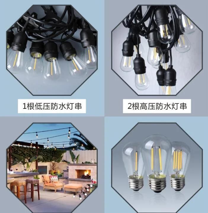 S14 Waterproof Lamp Holder G45 Hanging Screw Lamp Holder Waterproof Integrated Lamp Series Power Cord New Energy Lamp