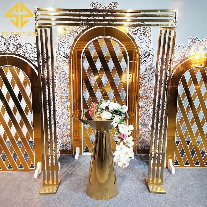 New Design Gold PVC Stand Stainless Steel Arch Wedding Backdrop