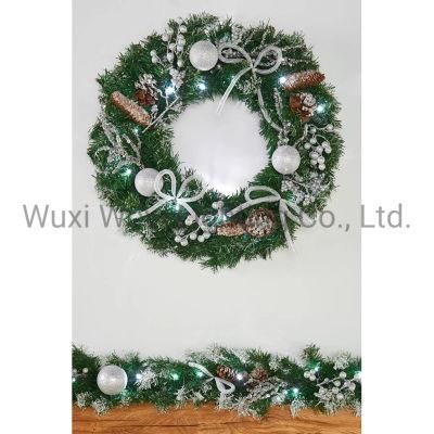 Decorated Wreath Illuminated with 20 Cool White LED Lights