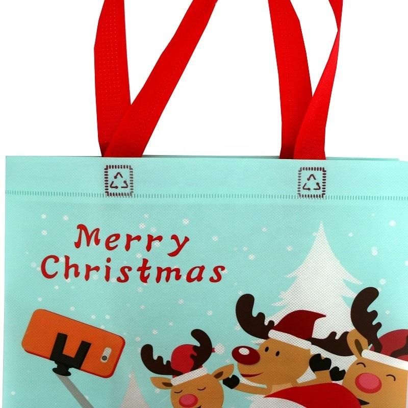 Cheap Ultrasonic Wave Light Customized Reusable Foldable PP Non Woven Gift Bag Christmas