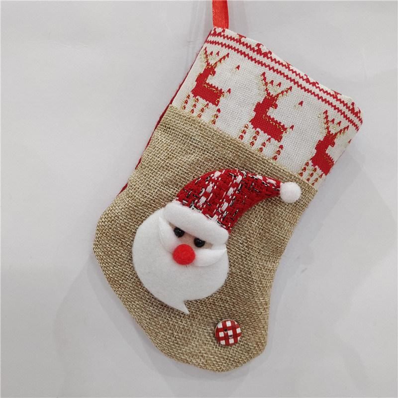 16cm Linen Material Christmas Gift Socks