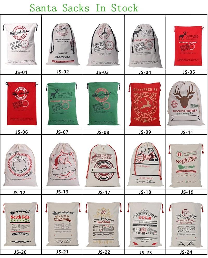 New Arrival Professional Santa Bag Christmas Cotton Bag with Drawstring Size Personalized Santa Sack