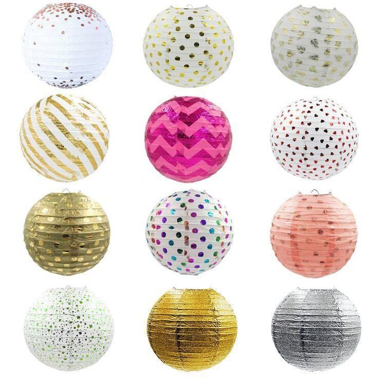 Bronze Paper 12 Kinds 3 Sizes 8 "10" 12 "Circular Printed Lantern Folding Lantern Wedding Spring Festival Decoration New Year Festival Birthday Party Gold Dots