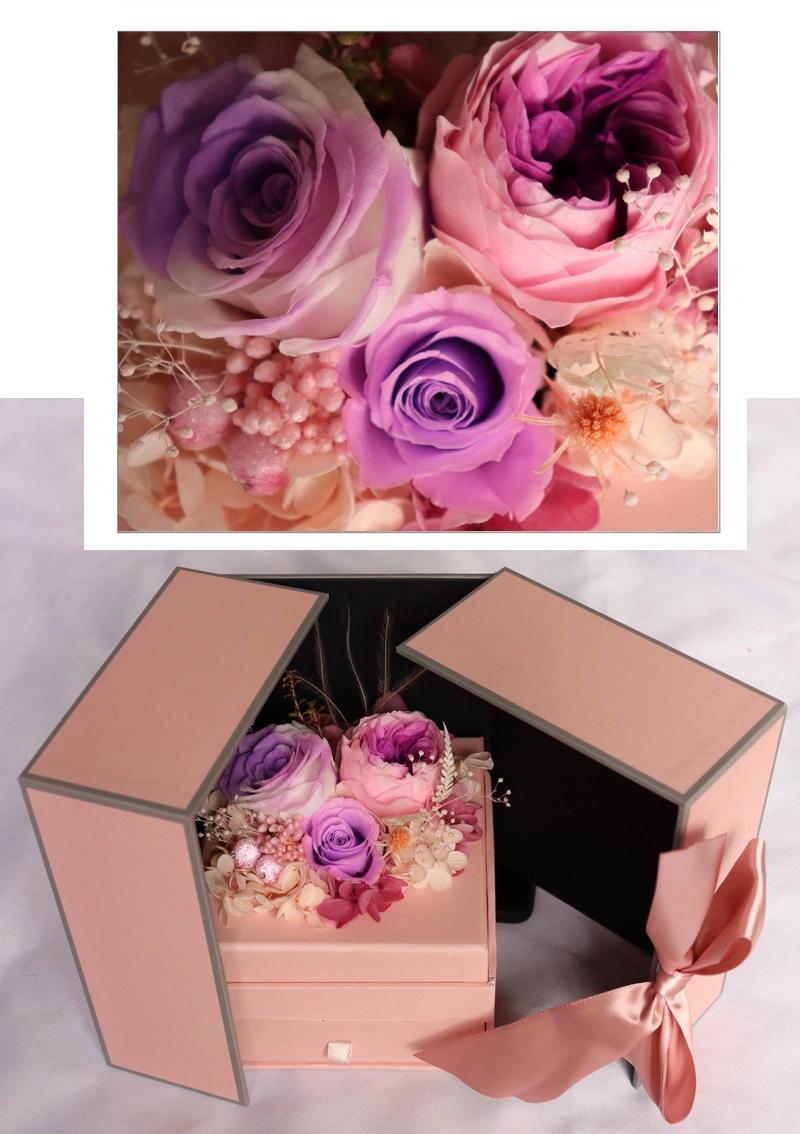 OEM Colorful Perfect Valentines Day Gifts Preserved Everlasting Real Rose Flower Preserved Roses in Gift Box with Drawer