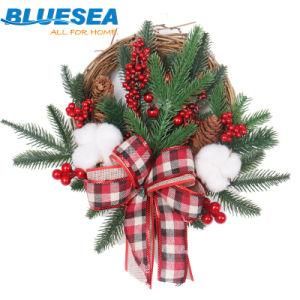 Christmas Ribbon Cherry PE Vine Circle Wreath Christmas Wreath