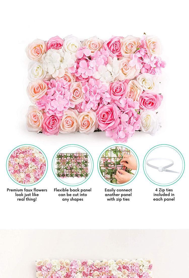 Flower Panels Artificial Flowers Wall Screen 60X40cm (23.62"X15.75") Romantic Floral Backdrop Hedge Home Decor Wedding Party Photo Background - Red Rose