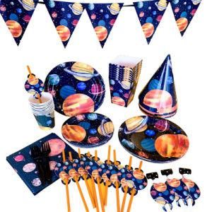 Universe Starry Sky Birthday Banner Party Paper Disposable Tableware Set