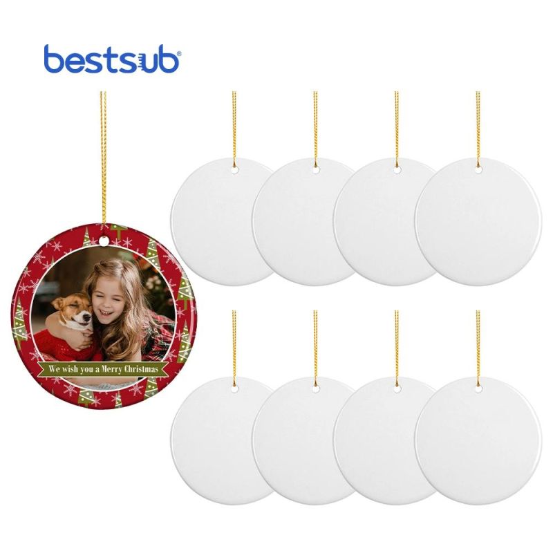 Bestsub Sublimation 3" Round Ceramic Christmas Tree Decoration Ornaments Gift