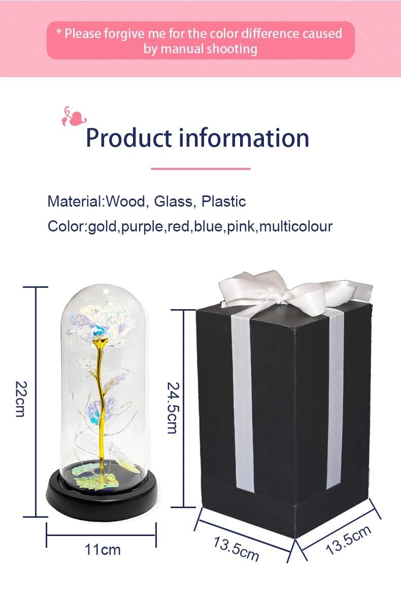 24K Gold Foil Dipped Plated Galaxy Rose in Glass Dome LED 24 K Flower Valentines Gift