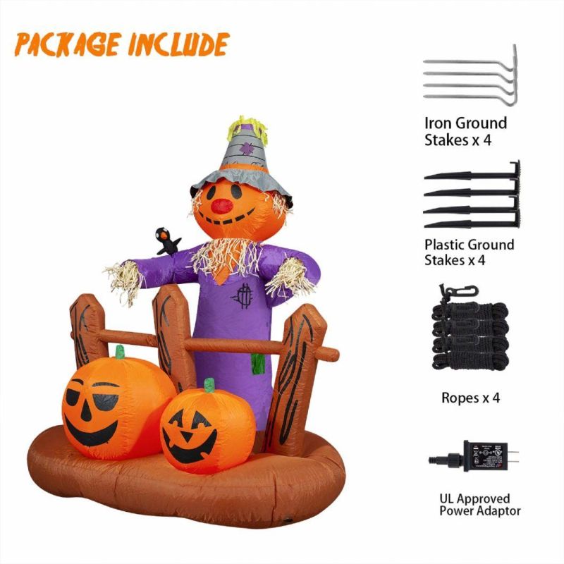 6 FT Halloween Inflatable Scarecrow with Pumpkins Outdoor Decoration with Build in LEDs, Blow up Indoor, Yard, Garden Lawn Decoration