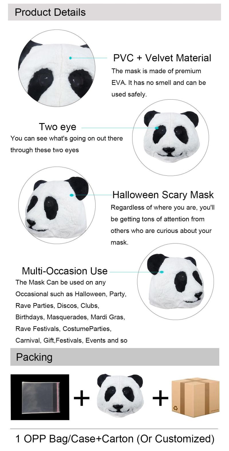 Animal Face Mask Halloween Panda Full Head Party Masks for Costume Cosplay