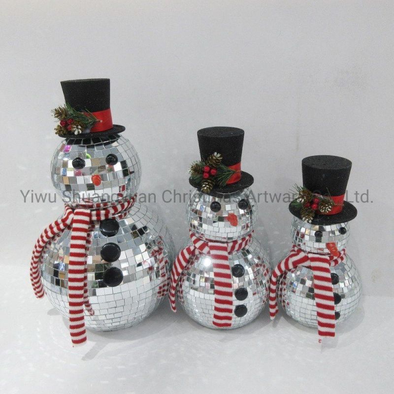 20cm Christmas Mirror Ball Tower Snowman Decoration for Holiday Wedding Party Decoration Hook Ornament Craft Gifts