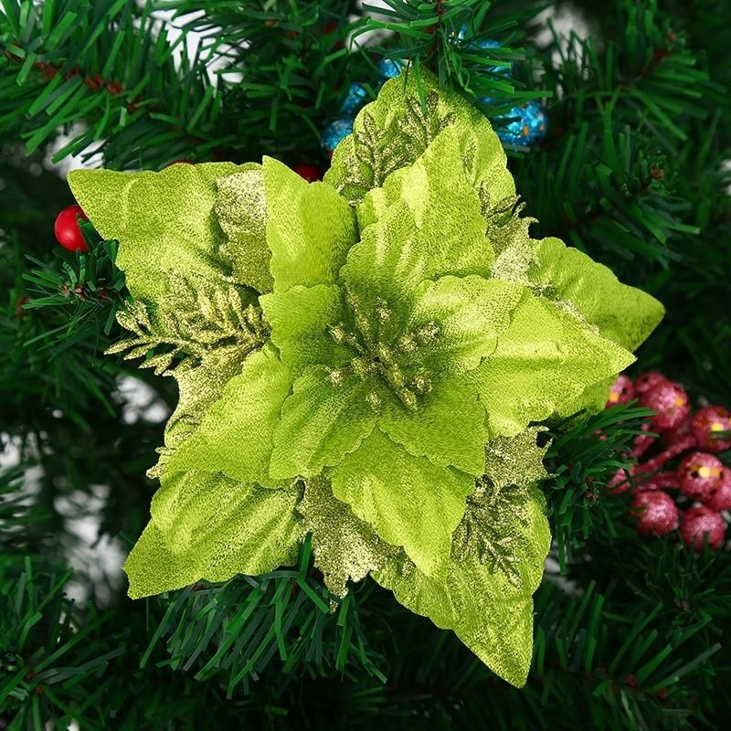 Christmas Glitter Poinsettia Flowers Picks Christmas Tree Ornaments