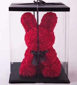 Wholesale Foam Artificial Rose Flowers Bunny with Ribbon PVC Box