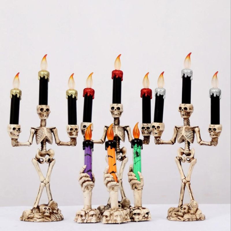 LED Skull Candelabra Prop Electric Candles