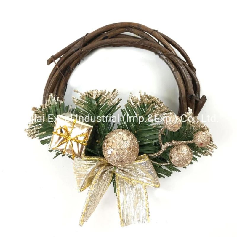 Natural Rattan Wreaths Decor PVC Leaves Wooden Garlands Ring Wreath