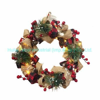 Christmas Burlap Wreath Polyfoam Garland with LED Light Decoration Wreath