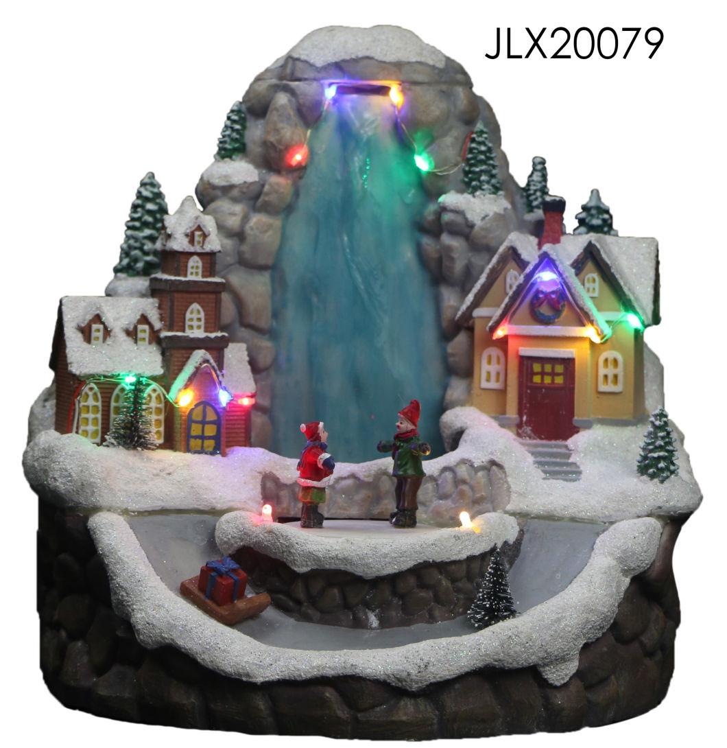 Best-Selling Christmas Village Houses with LED Lights and Four-Person Skates Function with Music